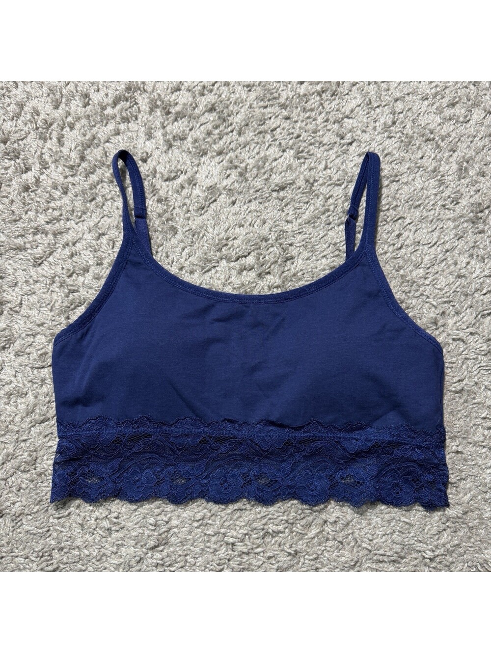 Pact Women's Lace Smooth Cup Bralette Navy Blue Size Medium Organic Cotton